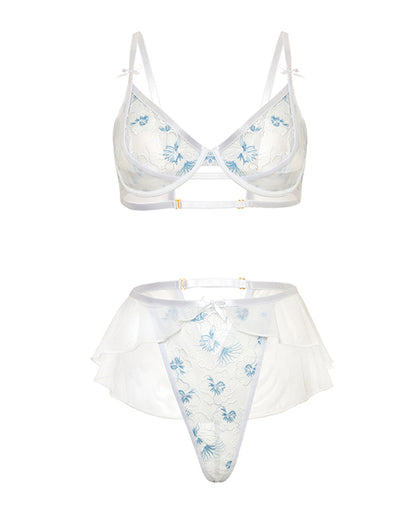 Elena Floral Embroidered 2 pc Set w/Skirted Bottom - White MD