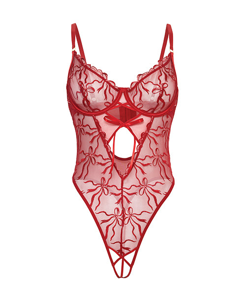 Mariah Embroidered Mesh Underwire Teddy - Burgundy LG
