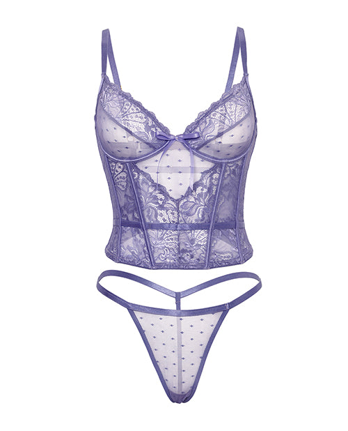 Vanessa Lace &amp; Mesh Bustier w/G-String - Purple S/M