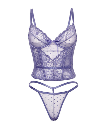 Vanessa Lace &amp; Mesh Bustier w/G-String - Purple S/M