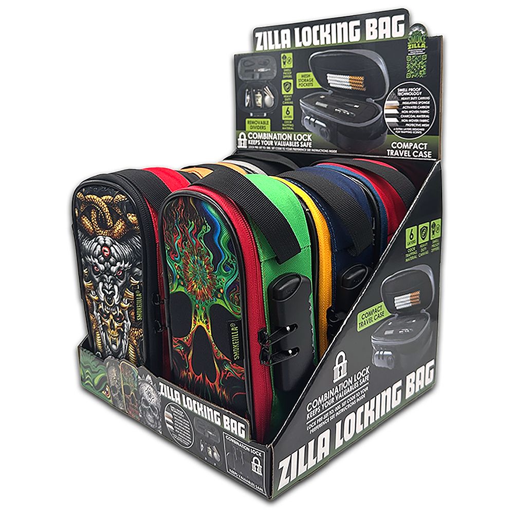 6CT DISPLAY - Smokezilla Smell Proof Locking Tool Organizer Bag - 4.25"x8.25" / Assorted Designs