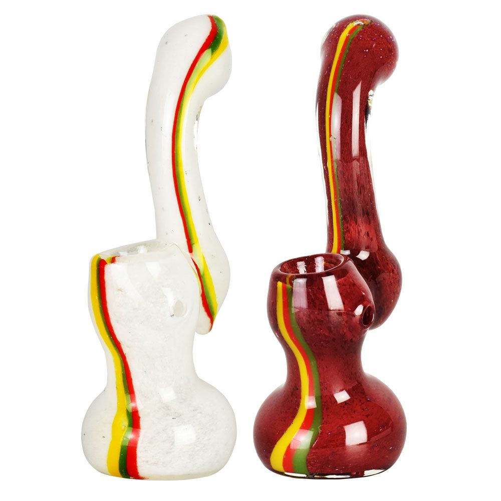 Rasta Stripe Frit Glass Bubbler | Colors Vary - Smoke N’ Poke