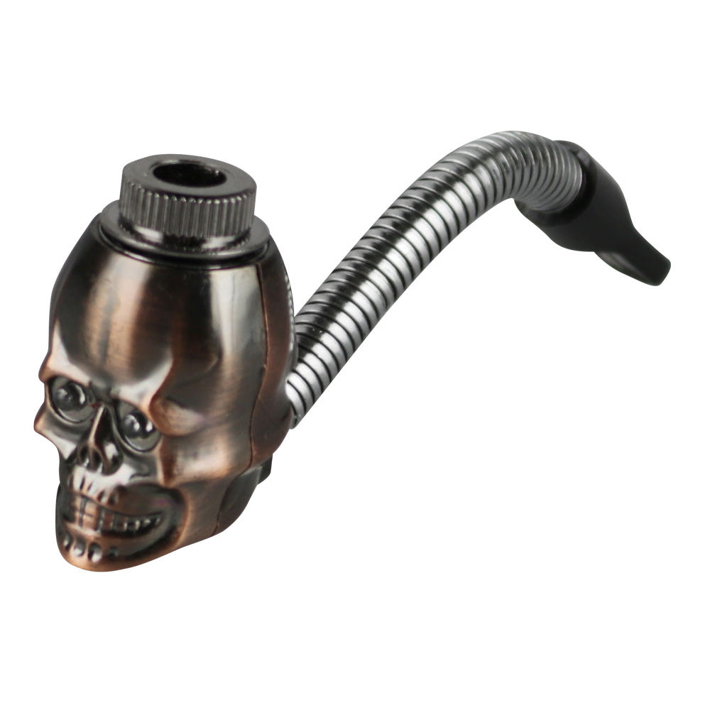 Metal Skull Hand Pipe w/ Flexible Stem - Smoke N’ Poke