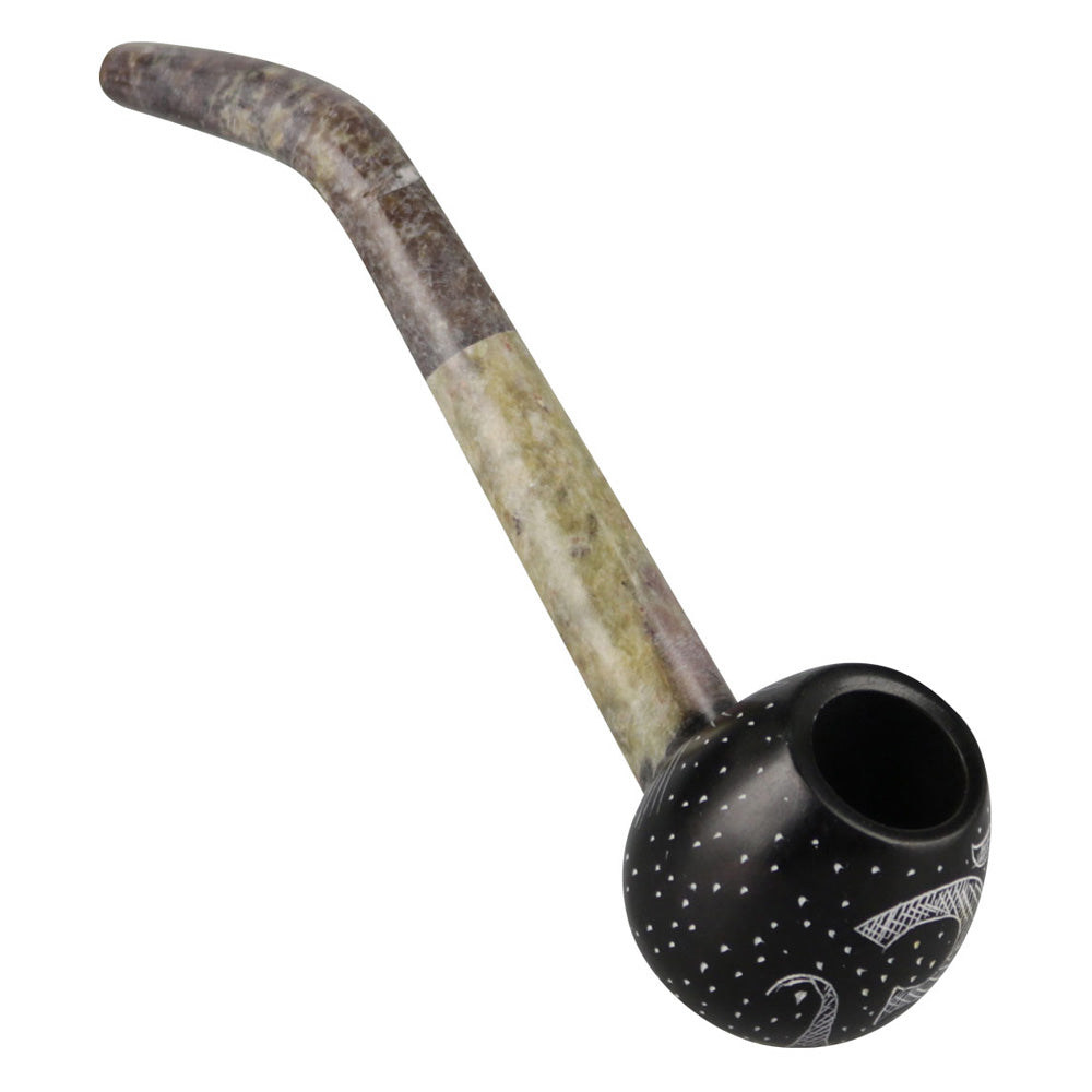 Carved Stone Pipe w/ Om Symbol - Smoke N’ Poke