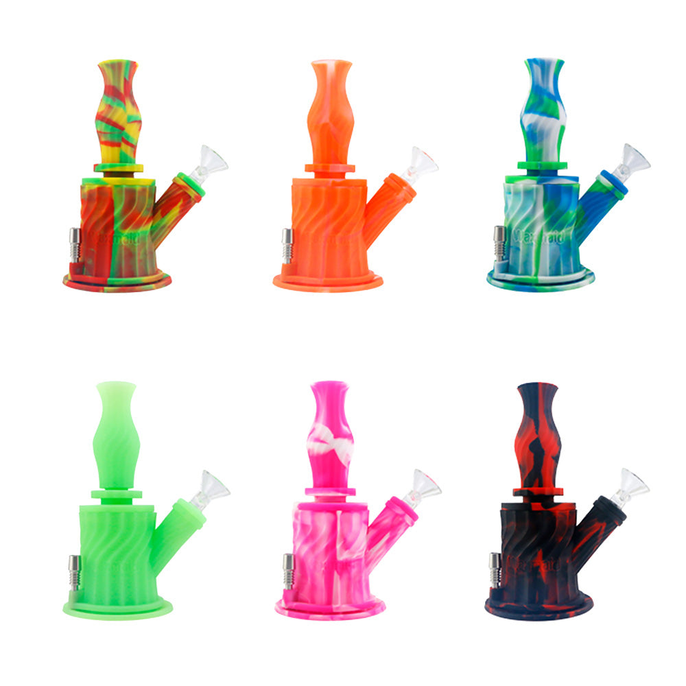 3 in 1 Silicone Water Pipe - 7" / 14mm F / Colors Vary - Smoke N’ Poke