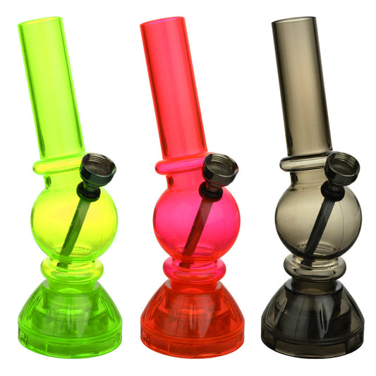 Angled Mini Acrylic Water Pipe w/ Built in Grinder Base - 6.5" - Smoke N’ Poke