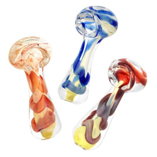 Fumed Jumbo Swirl Spoon Pipe - 3" / Colors Vary - Smoke N’ Poke