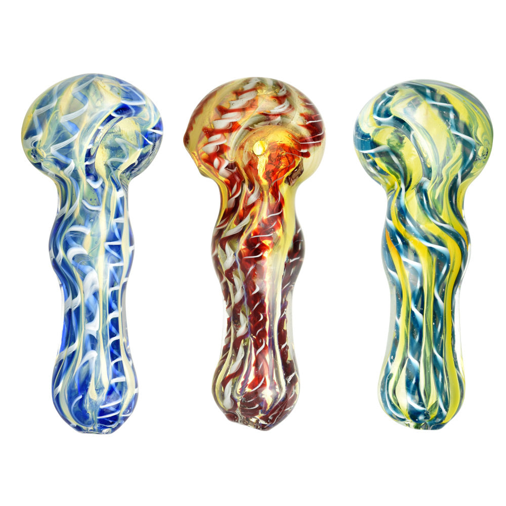 Fumed Latticino Spoon Pipe - 3.75" / Colors Vary - Smoke N’ Poke