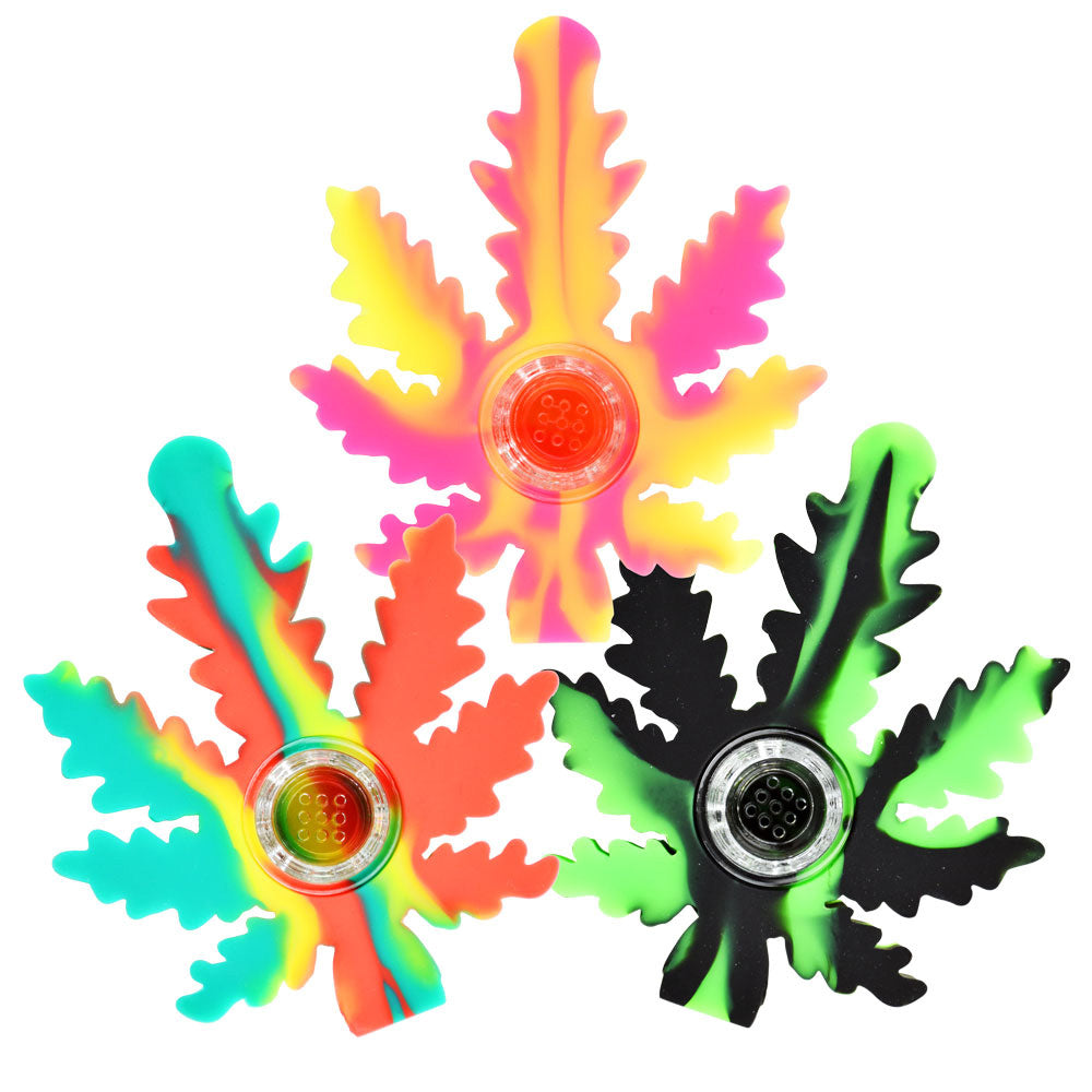 Silicone Hemp Leaf Hand Pipe - 4" / Colors Vary - Smoke N’ Poke