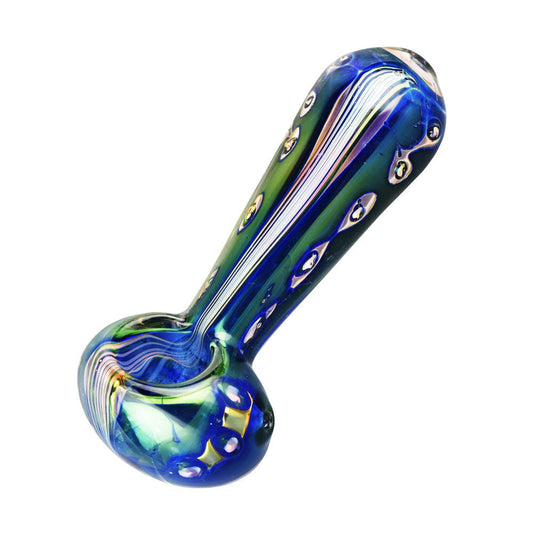 Iridescent Stripes & Spots Glass Pipe - 4.5" / Colors Vary - Smoke N’ Poke