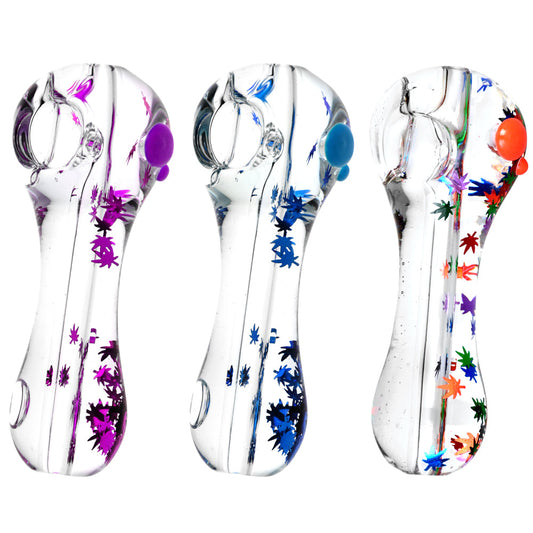 Freezable Glycerin Leaf Glitter Spoon Pipe- 4.5"/Colors Vary - Smoke N’ Poke