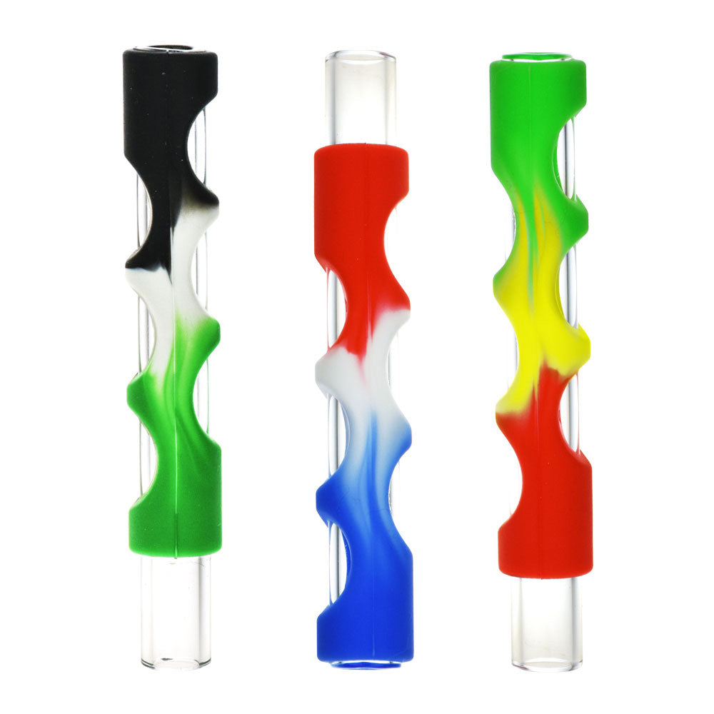 Silicone Covered Glass Insert Chillum - 4" / Colors Vary - Smoke N’ Poke