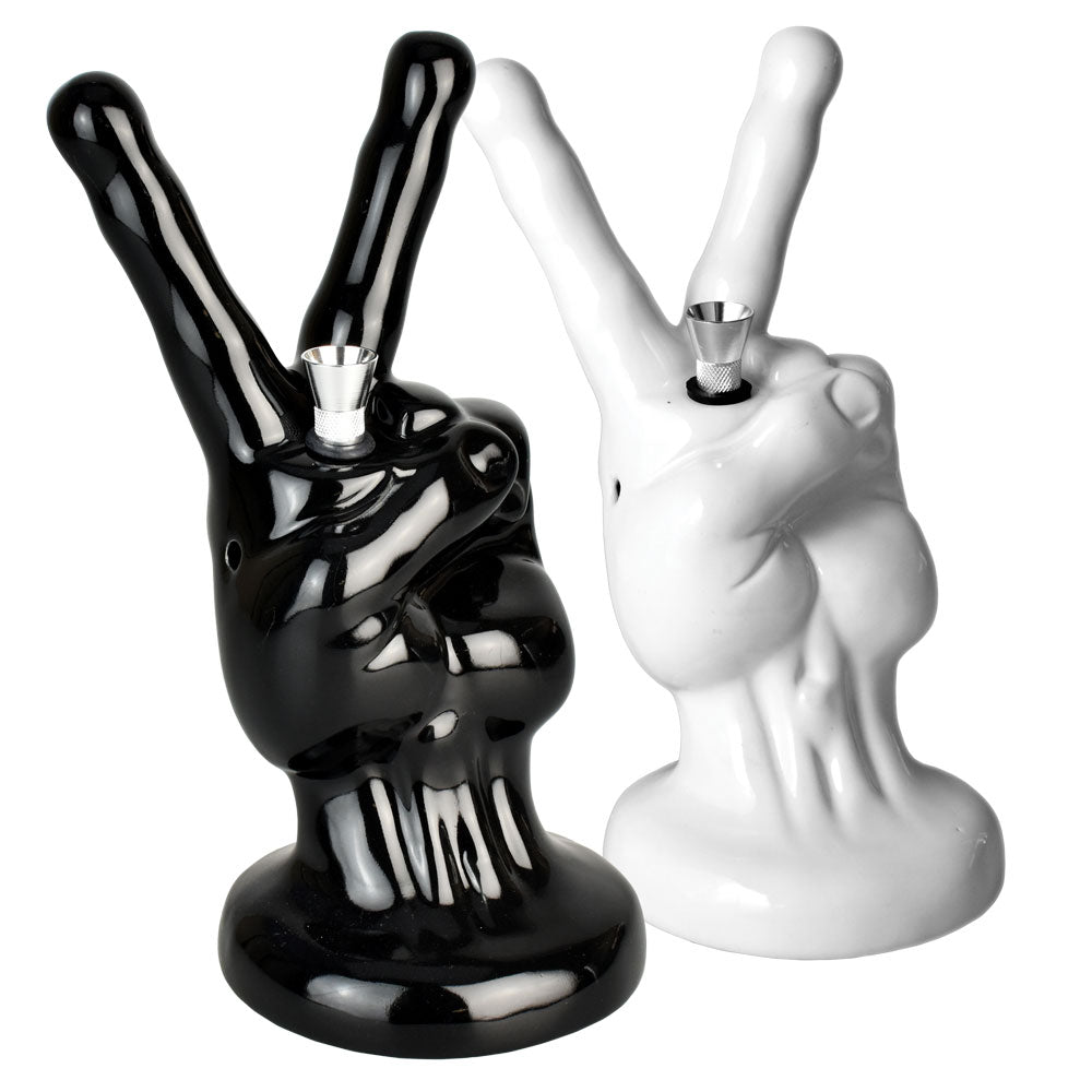 Peace Sign Hand Ceramic Bong - Smoke N’ Poke