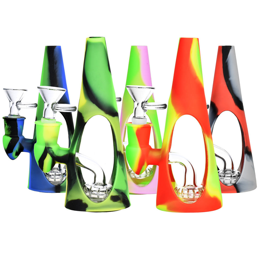 Silicone/Glass Cone Water Pipe - 6.5" / 14mm F / Colors Vary - Smoke N’ Poke