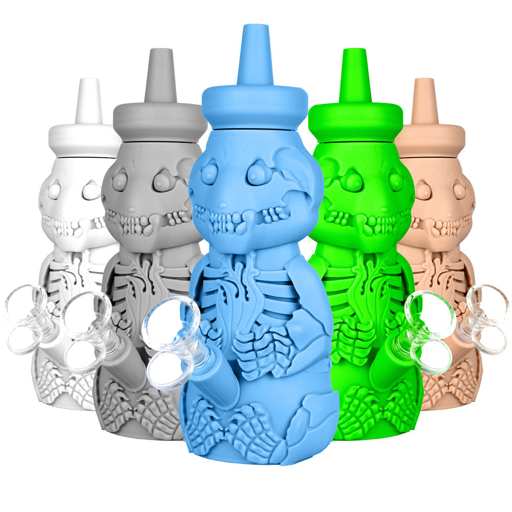 Silicone Honey Bear Skeleton Bubbler-8.5"/14mm F/Colors Vary - Smoke N’ Poke