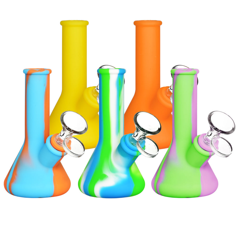 Silicone Beaker Travel Water Pipe- 5" / 14mm F / Colors Vary - Smoke N’ Poke