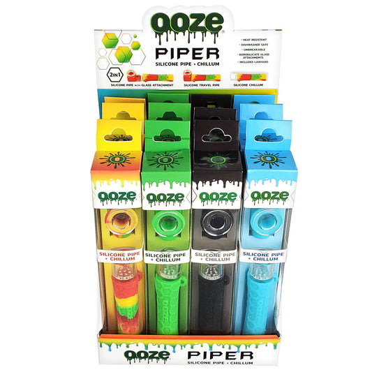 12PC DISP - Ooze Piper 2-in-1 Silicone Pipe + Chillum - Asst - Smoke N’ Poke