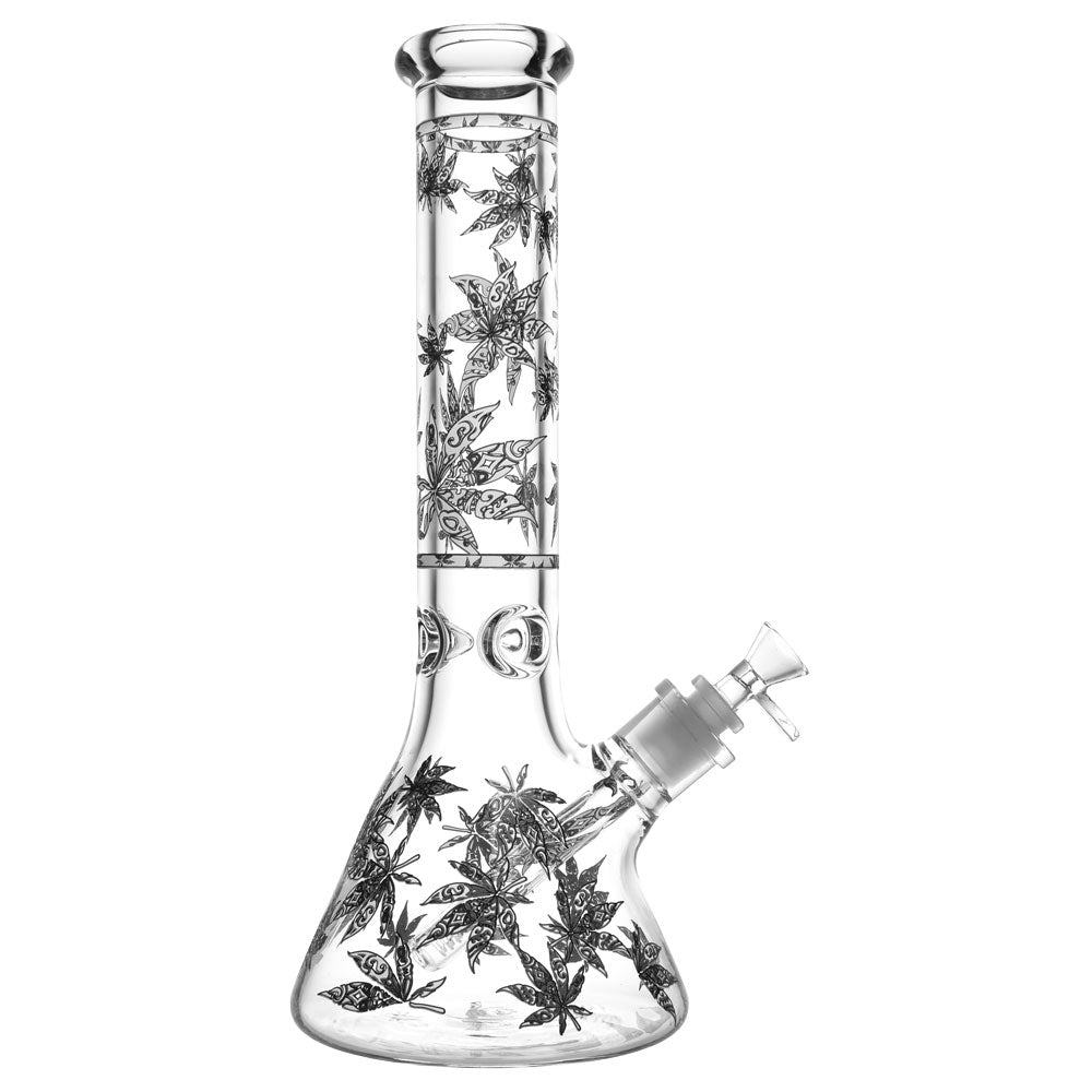 Hemp Leaves Glow in the Dark Water Pipe - 14" / 14mm F - Smoke N’ Poke