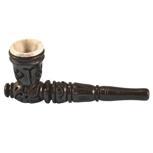 Carved Wood Hand Pipe w/ Stone Bowl - Smoke N’ Poke