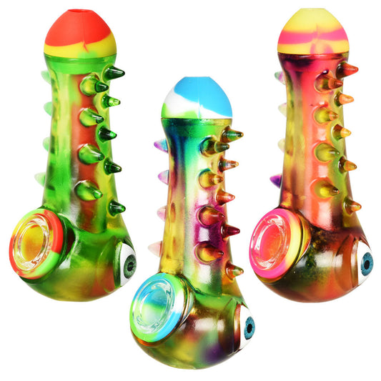 Crazy Eye Silicone & Resin Spoon Pipe - 4.25"/Colors Vary - Smoke N’ Poke