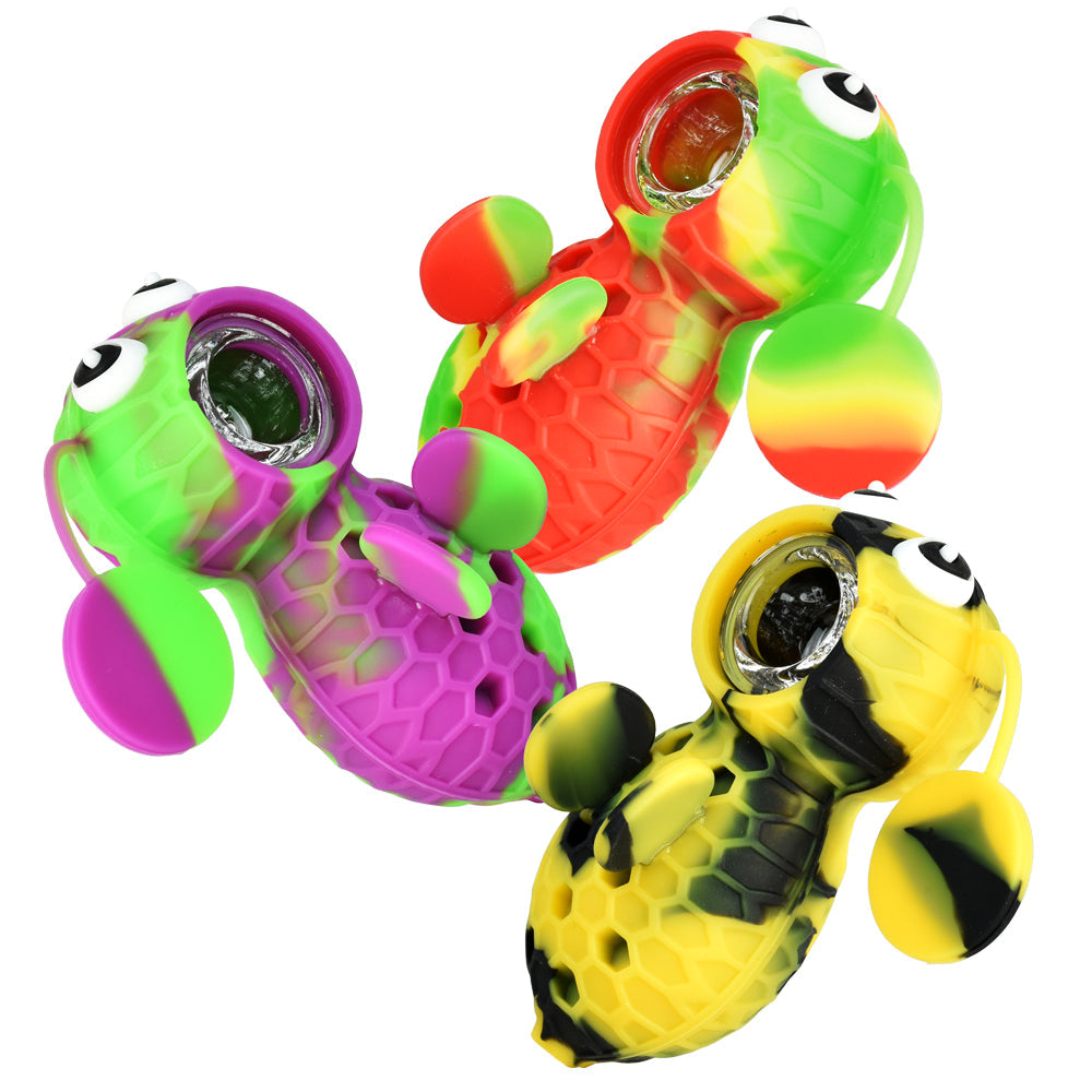 Silicone Bee Pipe w/ Covered Glass Bowl - 4" / Colors Vary - Smoke N’ Poke