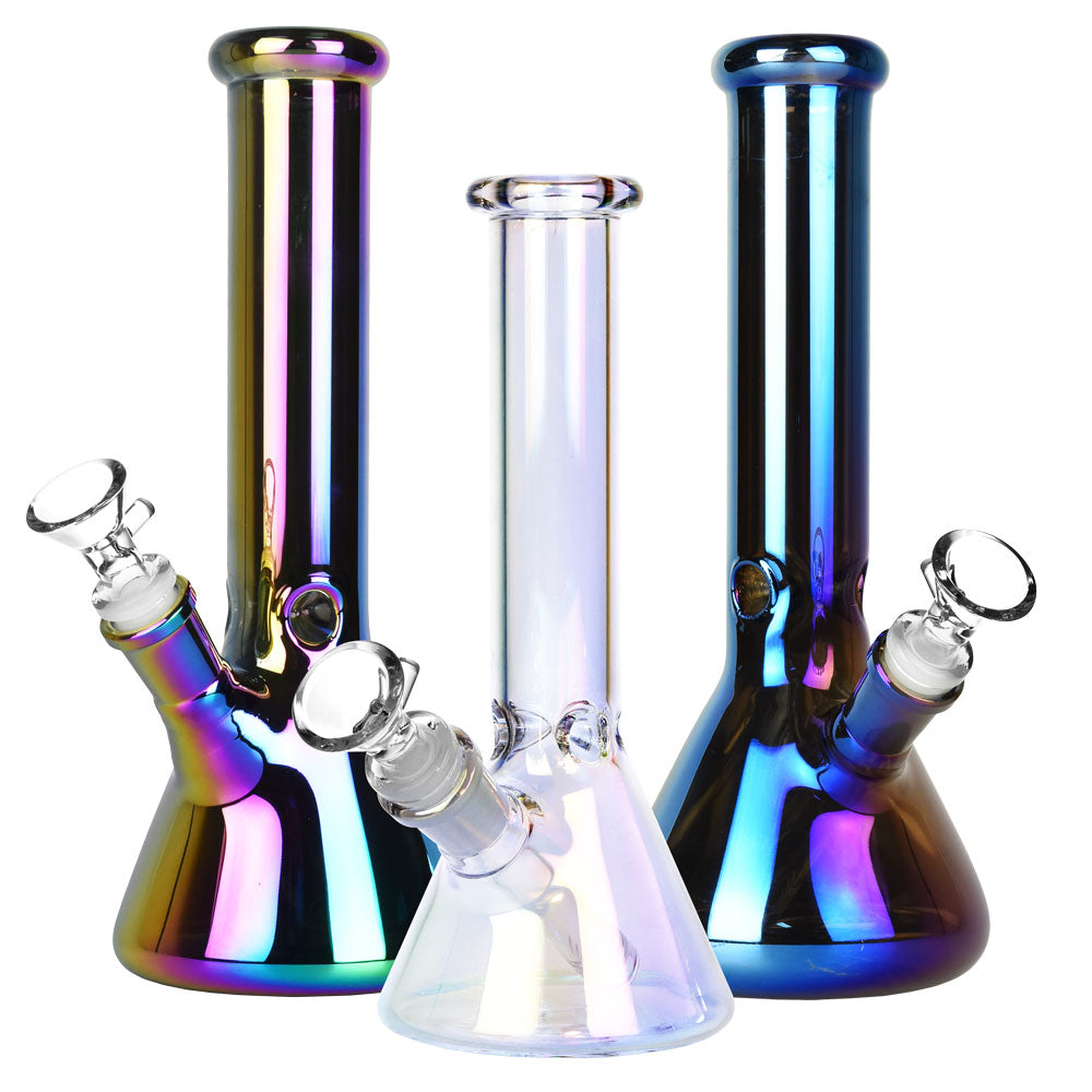 Iridescent Beaker Water Pipe - 10" / 14mm F / Colors Vary - Smoke N’ Poke