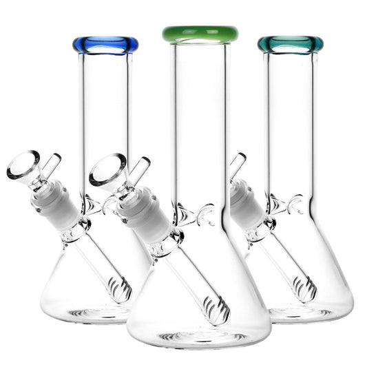 Mini Beaker Water Pipe w/ Color Rim - 8"/14mm F/Colors Vary - Smoke N’ Poke