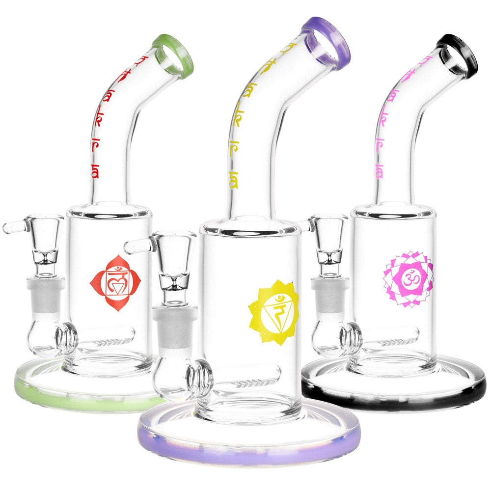 Inline Perc Chakra Water Pipe - 7.5" / 14mm F / Colors Vary - Smoke N’ Poke