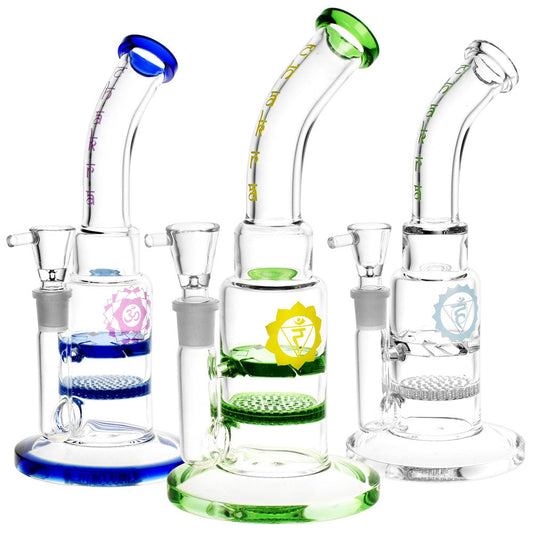 Honeycomb & Vortex Perc Water Pipe - 9" / 14mm F / Colors Vary - Smoke N’ Poke