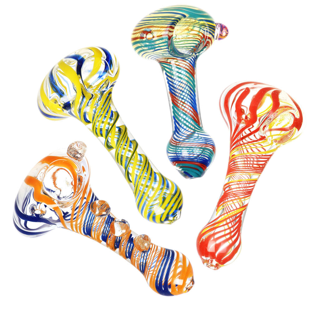 Sada Color Striped Clear Glass Hand Pipe - 3.75"/Colors Vary - Smoke N’ Poke