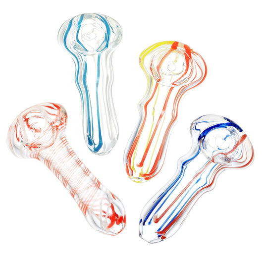 Sada Color Striped Clear Glass Hand Pipe - 2.75"/Colors Vary - Smoke N’ Poke