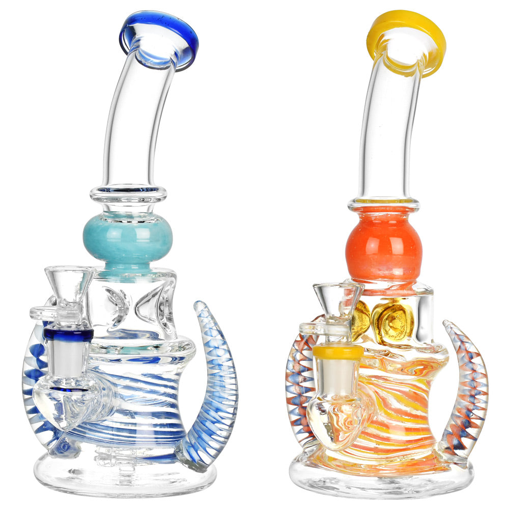 DNA Spiral Horned Bent Neck Water Pipe - 9"/14mm F/Colors Vary - Smoke N’ Poke