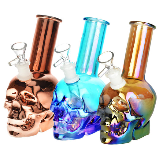 Metallic Sunset Skull Water Pipe - 8"/14mm F/Clrs Vary - Smoke N’ Poke