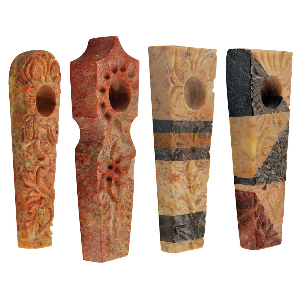 8PC - Carved Marble Stone Pipe - 3" / Assorted Styles - Smoke N’ Poke