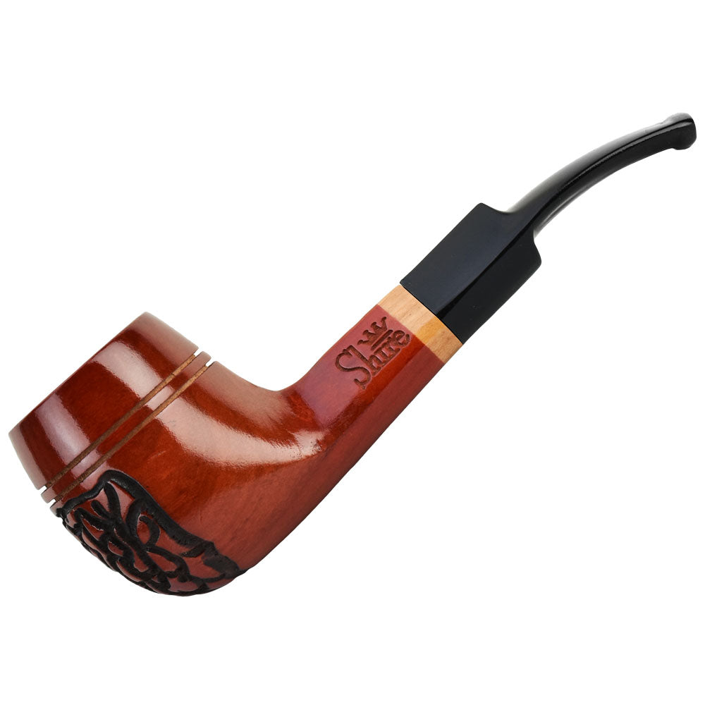 Pulsar Shire Pipes The Roscoe | Engraved Bulldog Saddle Stem Wood Pipe - Smoke N’ Poke