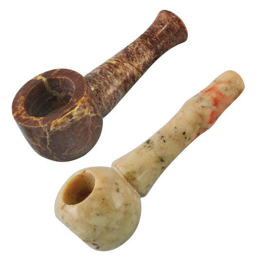 6PC - Round Small Stone Pipe - 3" / Assorted Styles - Smoke N’ Poke