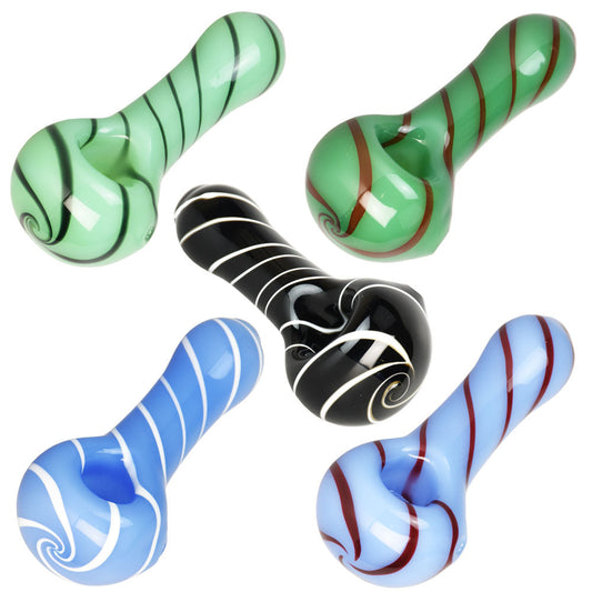 Single Line Swirl Glass Spoon Pipe - 3.75" / Colors Vary - Smoke N’ Poke