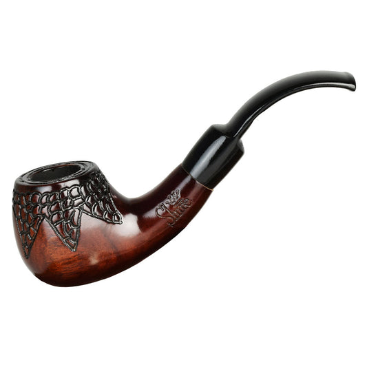 Pulsar Shire Pipes Engraved Bowl Bent Apple Cherry Wood Pipe - 5.5" - Smoke N’ Poke