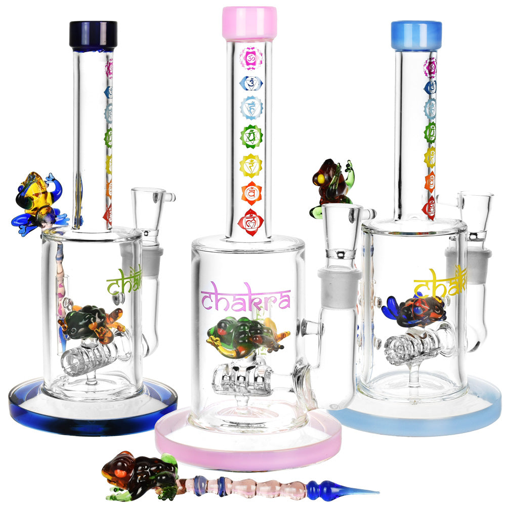 Chakra Frog Water Pipe w/ Stir Tool - 9"/19mm F/Asst Colors - Smoke N’ Poke