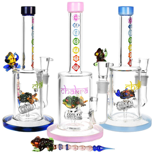 Chakra Frog Water Pipe w/ Stir Tool - 9"/19mm F/Asst Colors - Smoke N’ Poke