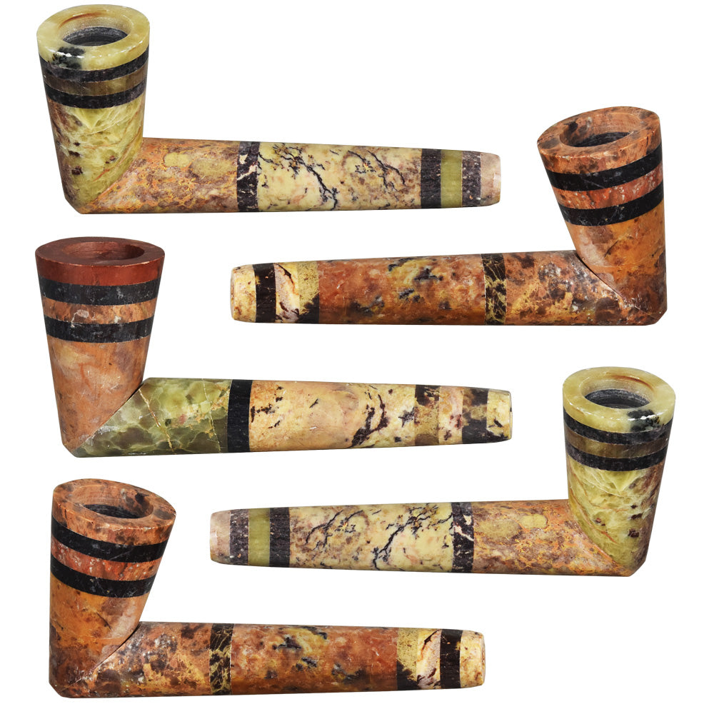 5PC SET - Multicolored Striped Stone Pipe - 4" / Asst - Smoke N’ Poke