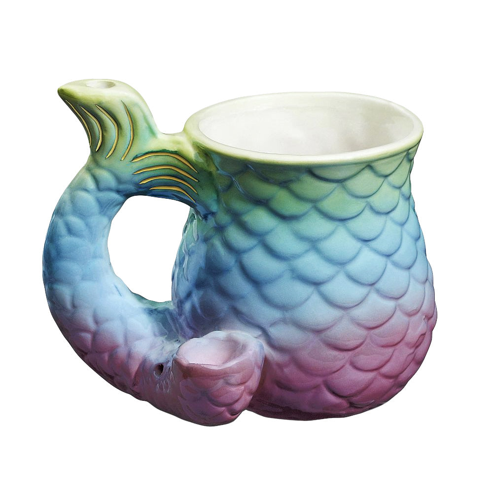 Mermaid Tail Ceramic Pipe Mug - 14oz - Smoke N’ Poke