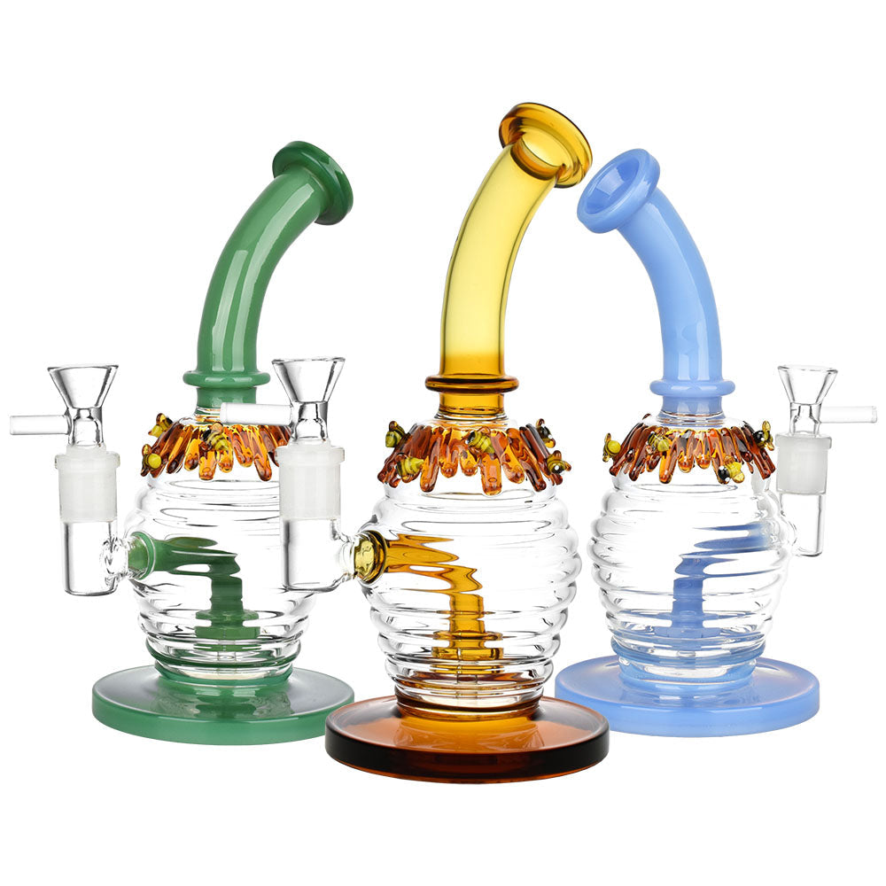 Beez Kneez Honeypot Glass Water Pipe - 8.25" / 14mm F / Colors Vary - Smoke N’ Poke