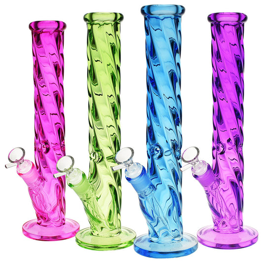 Slick Spiral Straight Tube Water Pipe -13.5"/14mm F/Colors Vary