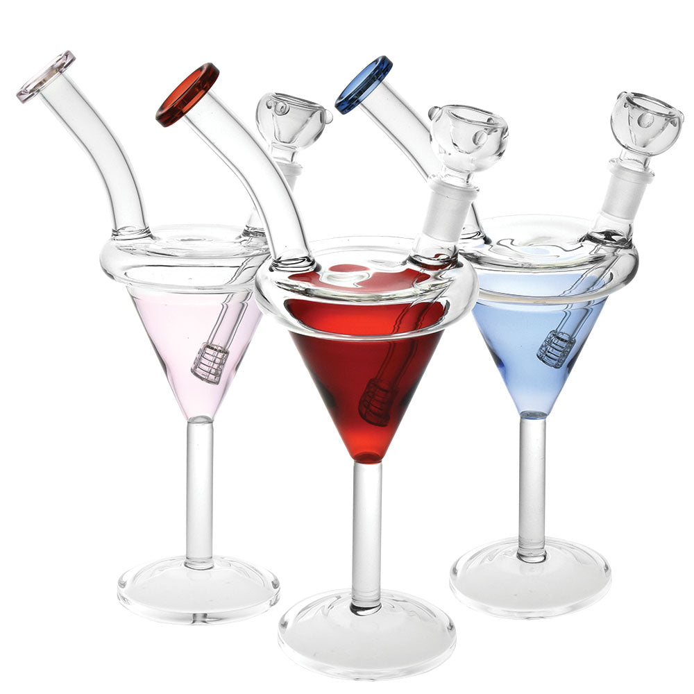 Martini Glass Water Pipe - 9.5"/14mm F / Colors Vary - Smoke N’ Poke