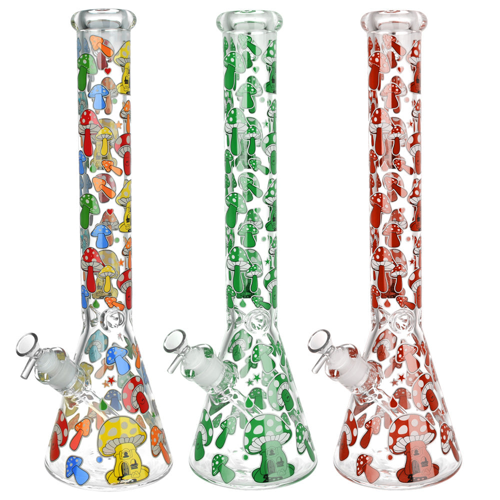 Glow Mushroom Beaker Water Pipe - 18" / 14mm F / Colors Vary