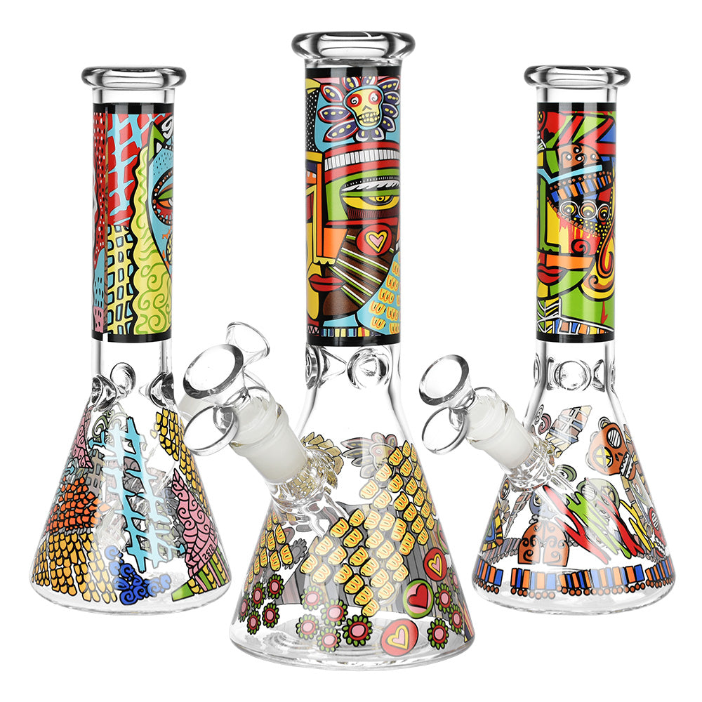 Abstract Art Beaker Water Pipe - 9.75"/14mm F/Designs Vary - Smoke N’ Poke