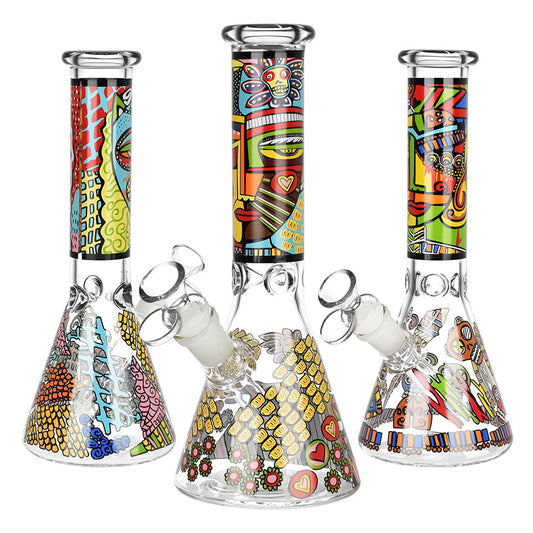 Abstract Art Beaker Water Pipe - 9.75"/14mm F/Designs Vary - Smoke N’ Poke