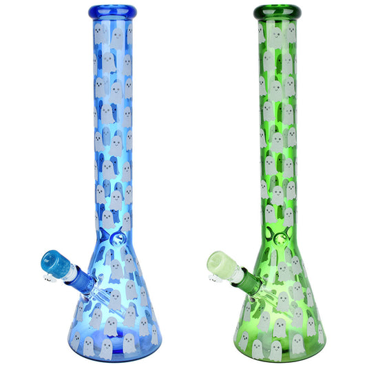 Ghostly Glow Beaker Water Pipe - 18" / 14mm F / Colors Vary