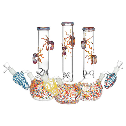 Octopus Frit Bubble Base Water Pipe w/ Ash Catcher | 10" | 14mm F | Colors Vary - Smoke N’ Poke